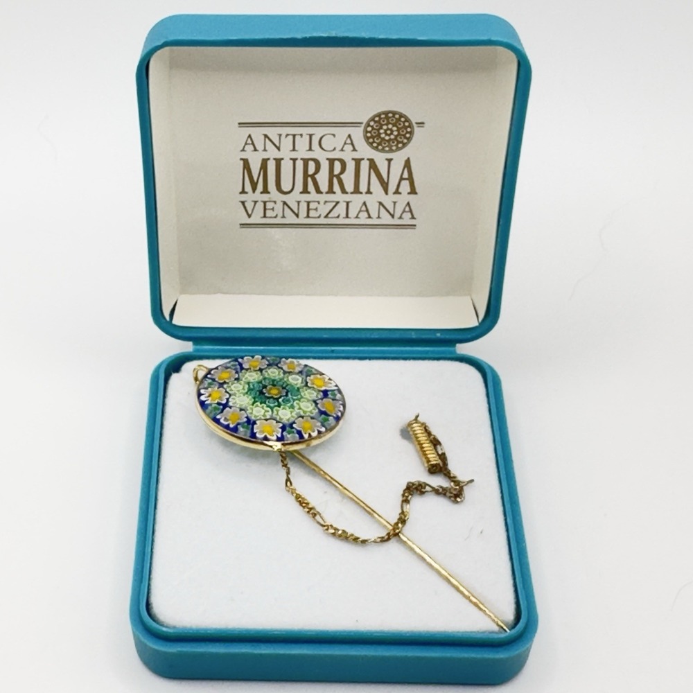 Murano Glass Stick Pin by Antica Murrina Veneziana Sterling Silver Vermeil w/Box